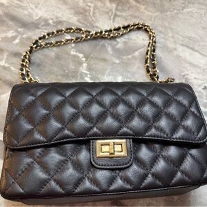 Black Quilted Leather Chain Bag
